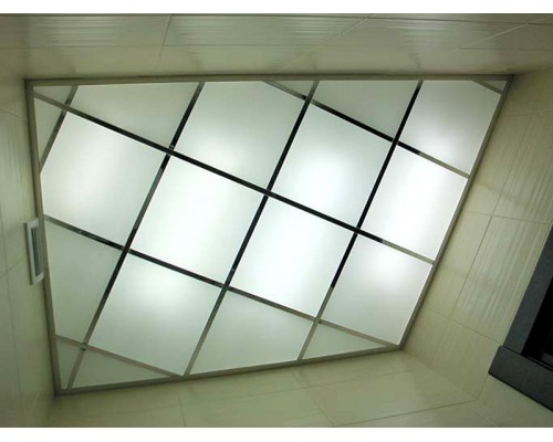 Купить Потолок из матовых пескоструйных стёкол 300х300мм -